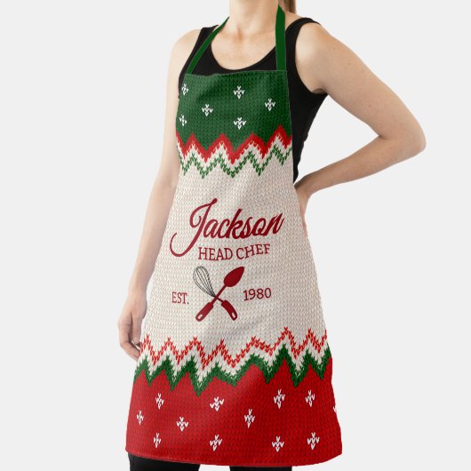 Sweater Pattern Personalized Christmas Apron Schort (Insitu)