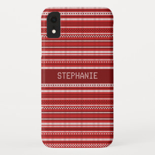 Sweater Rood Wit Streep Kerstmis Gepersonaliseerd Case-Mate iPhone Case