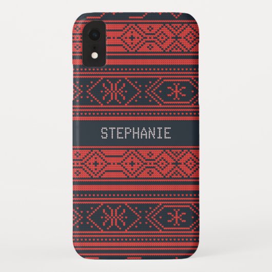 Sweater Rood Zwart Patroon Kerstmis Gepersonalisee Case-Mate iPhone Case (Achterkant)