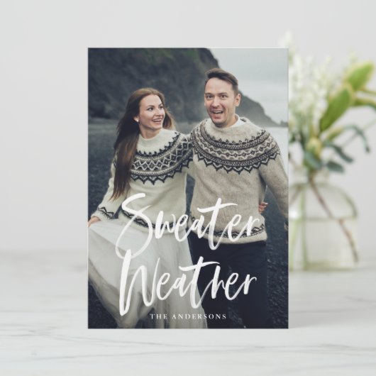 Sweater Weather Holiday-fotokaart Feestdagenkaart (Staand voorkant)