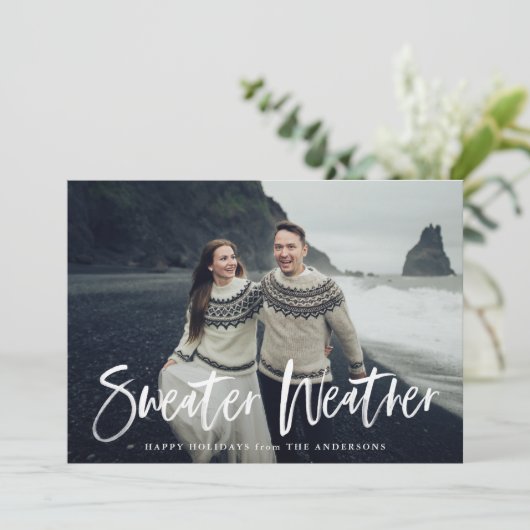 Sweater Weather in Beige | Vakantieknopkaart Feestdagenkaart (Staand voorkant)