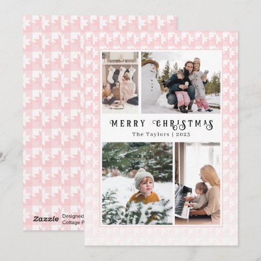 Sweater Weer Roze Kerstmis Multi Foto Feestdagenkaart (Voorkant / Achterkant)