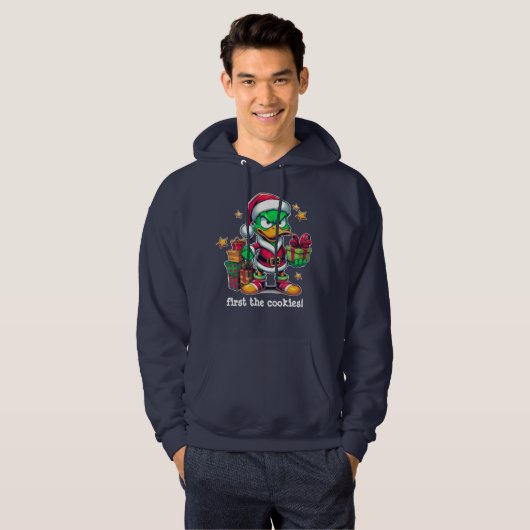 Sweatshirt "first the cookies!" No X-mas Duck (Voorkant volledig)