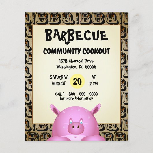 Sweaty Pink Cartoon Pig | Barbecue Flyer (Voorkant)