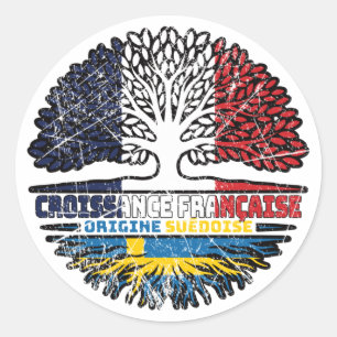 Sweden Swedish French France Tree Roots Flag Ronde Sticker