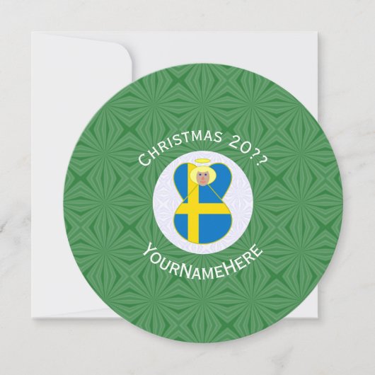 Swedish Angel Flag Christmas Personalize Round Inv Kaart (Voorkant)