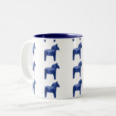 Swedish Blue Dala Horse Pattern Scandinavian Tweekleurige Koffiemok (Voorkant links)