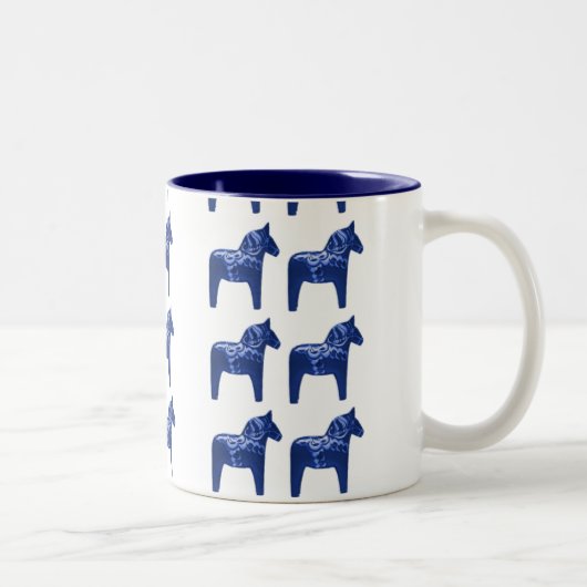 Swedish Blue Dala Horse Pattern Scandinavian Tweekleurige Koffiemok (Rechts)