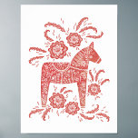 Swedish Dala Horse Art Poster<br><div class="desc">A traditional Swedish Dala Horse painting in red and white. Original art by Nic Squirrell.</div>