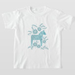 Swedish Dala Horse Blauwgroen Green Viking T-shirt<br><div class="desc">Een traditionele Zweedse Dala Horse-illustratie in blauwgroen groen. Ideaal voor Vikingen.</div>