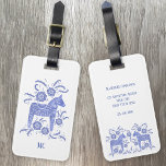 Swedish Dala Horse Folk Art Blue & White Custom Bagagelabel<br><div class="desc">A traditional Swedish Dala Horse design in indigo blue and white. Change the contact details on the back,  and change or remove the monogram initials on the front.</div>