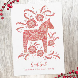 Swedish Dala Horse God Jul Feestdagenkaart