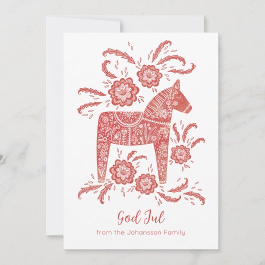 Swedish Dala Horse God Jul Feestdagenkaart (Voorkant)
