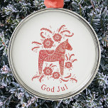 Swedish Dala Horse God Jul Metalen Ornament<br><div class="desc">Festief rood en wit schilderij van een Zweeds Dala Horse. Verander of verwijder de groet van God jul om aan te passen. Originele kunst van Nic Squirrell.</div>
