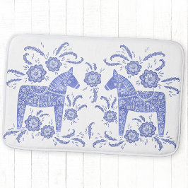 Swedish Dala Horse Indigo Blue and White Bath Mat
