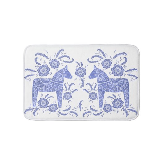Swedish Dala Horse Indigo Blue and White Bath Mat (Voorkant)