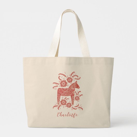 Swedish Dala Horse Persoonlijk Grote Tote Bag (Achterkant)