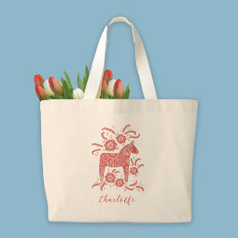 Swedish Dala Horse Persoonlijk Grote Tote Bag