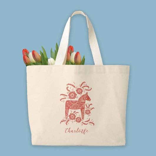 Swedish Dala Horse Persoonlijk Grote Tote Bag