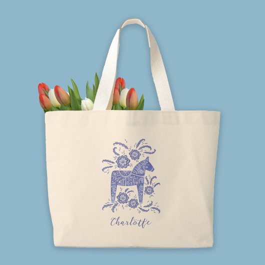 Swedish Dala Horse Persoonlijk Grote Tote Bag