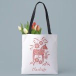 Swedish Dala Horse Persoonlijk Tote Bag<br><div class="desc">Een  traditioneel Zweeds Dala Horse in rood en wit met scripttypografie. Verander de naam om te personaliseren. Originele kunst van Nic Squirrell.</div>