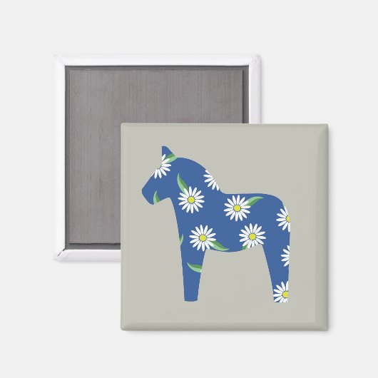 Swedish dala horse with daisys magneet (Voorkant / Achterkant)