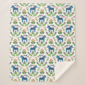 Swedish Dala Horses Blue Sherpa Deken (Voorkant)