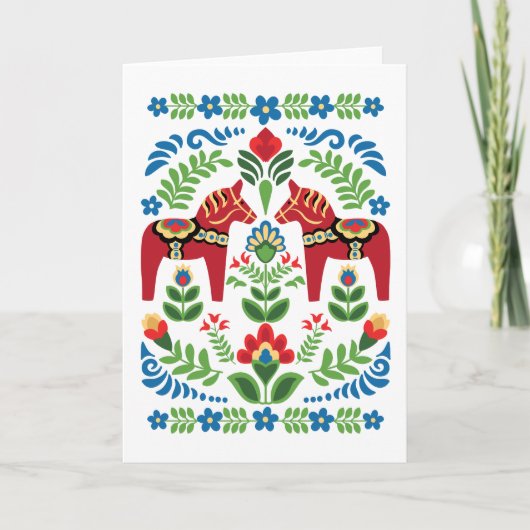 Swedish Dala Horses Red Greeting Card Kaart (Voorkant)