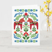 Swedish Dala Horses Red Greeting Card Kaart (Gele Bloem)