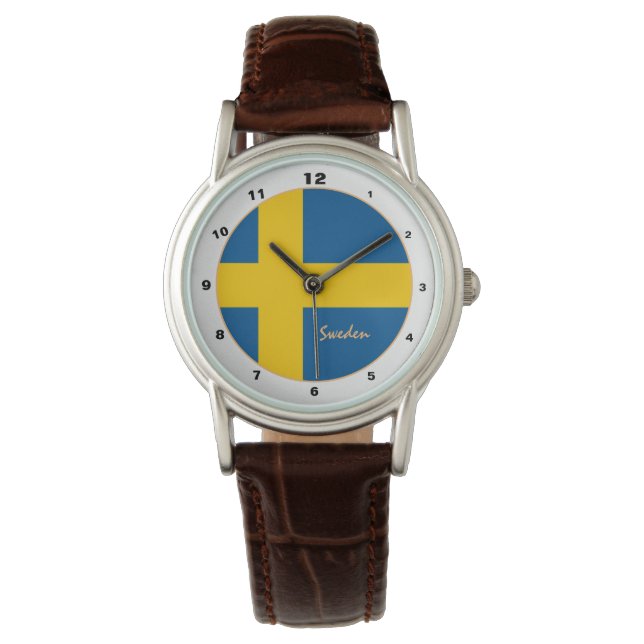 Swedish Flag & Zweden trendy mode / design horloge (Voorkant)
