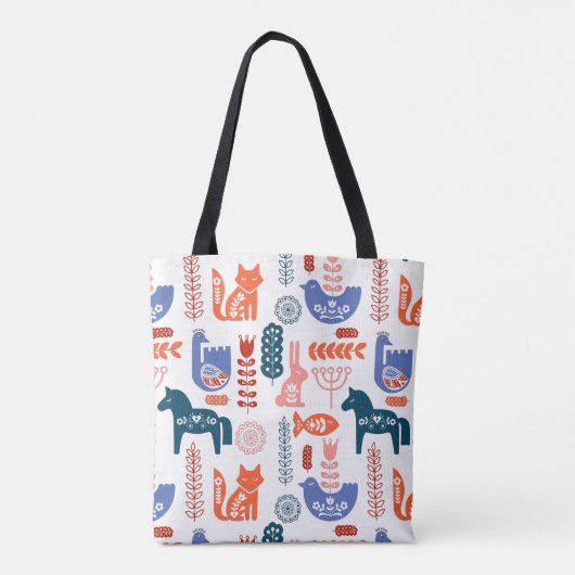 Swedish Folk Art Forest Animal Tote Bag (Achterkant)