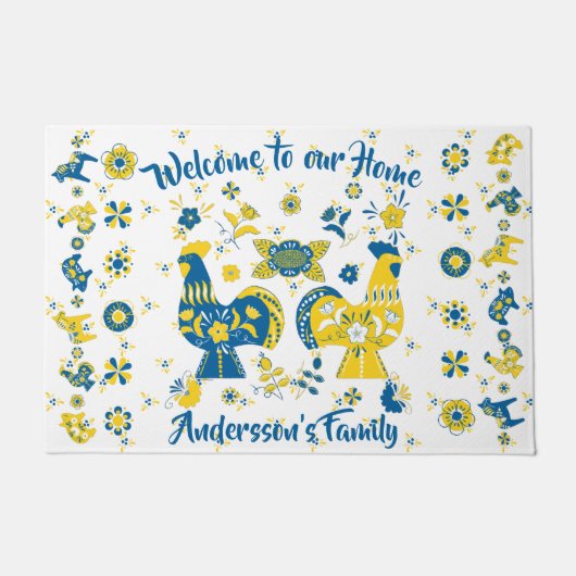 Swedish Folk Dala Rooster Deurmat (Voorkant)