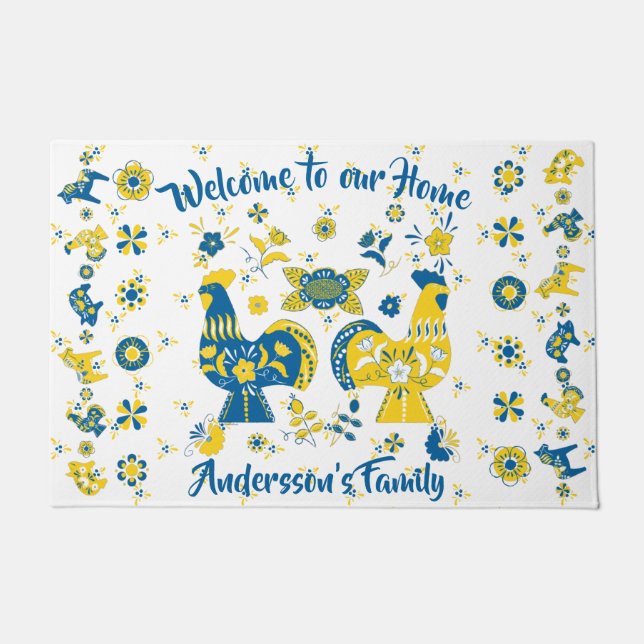 Swedish Folk Dala Rooster Deurmat (Voorkant)