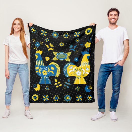 Swedish Folk Dala Rooster Fleece Deken (In situ)