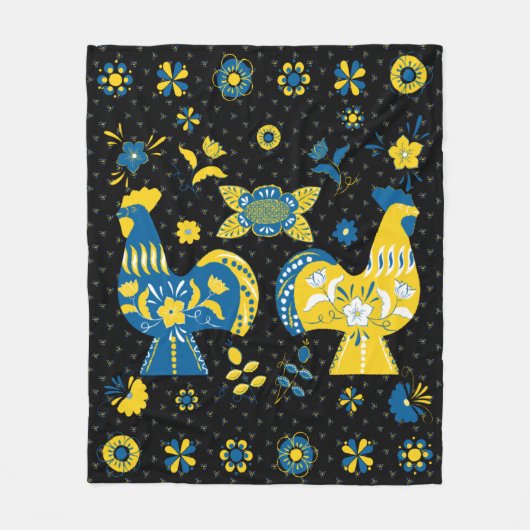 Swedish Folk Dala Rooster Fleece Deken (Voorkant)