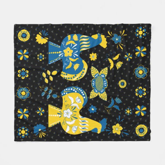Swedish Folk Dala Rooster Fleece Deken (Voorkant (Horizontaal))