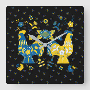Swedish Folk Dala Rooster Vierkante Klok