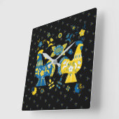Swedish Folk Dala Rooster Vierkante Klok (Hoek)