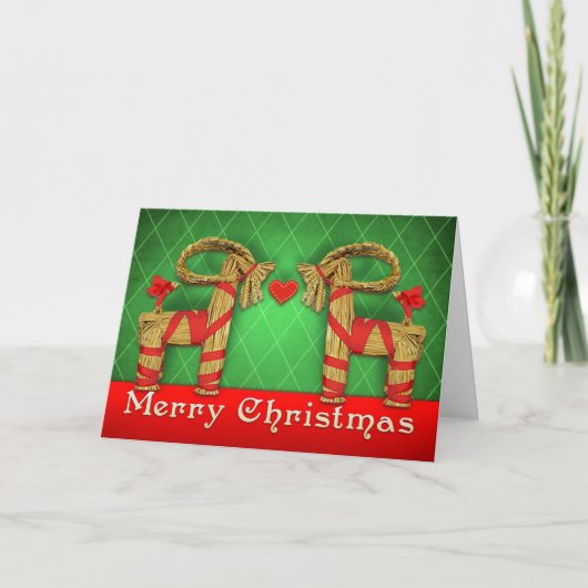 Swedish Julbok Twins Christmas Heart Personalized Feestdagen Kaart (Voorkant)