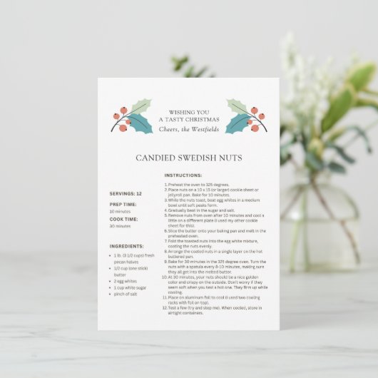 Swedish Nuts Recept Christmas Kaart (Staand voorkant)