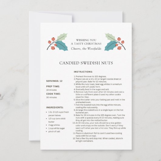 Swedish Nuts Recept Christmas Kaart (Voorkant)