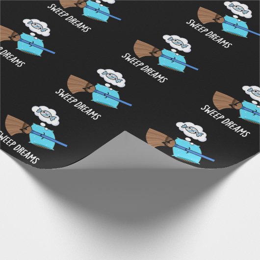 Sweep Dreams Funny Broom Pun Dark BG Cadeaupapier (Hoek)