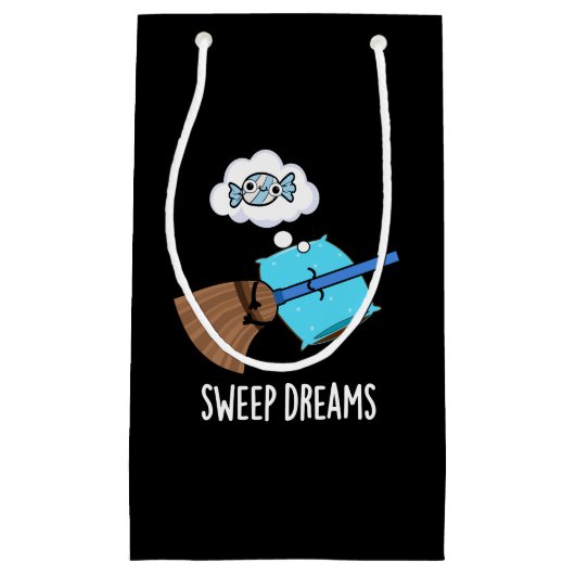 Sweep Dreams Funny Broom Pun Dark BG Klein Cadeauzakje (Voorkant)