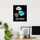 Sweep Dreams Funny Broom Pun Dark BG Poster (Thuiskantoor)