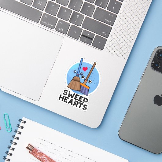 Sweep Hearts Funny Sweet Hearts Broom Pun Sticker (Laptop met iPhone)