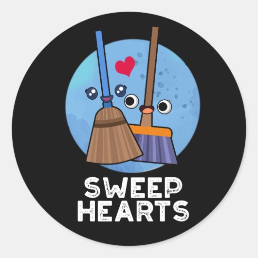Sweep Hearts Grappig Koppel Pun Donkere BG Ronde Sticker (Voorkant)