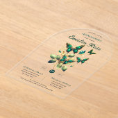 Sweet15 Butterflies QUINCEANERA Emerald Green Gold Acryl Uitnodigingen (Laagn)