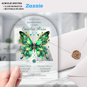 Sweet15 Butterflies QUINCEANERA Emerald Green Gold Acryl Uitnodigingen