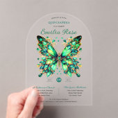 Sweet15 Butterflies QUINCEANERA Emerald Green Gold Acryl Uitnodigingen (Insitu (Draagbaar))