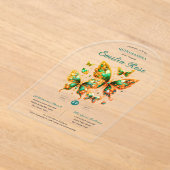 Sweet15 Butterflies QUINCEANERA Emerald Green Gold Acryl Uitnodigingen (Laagn)